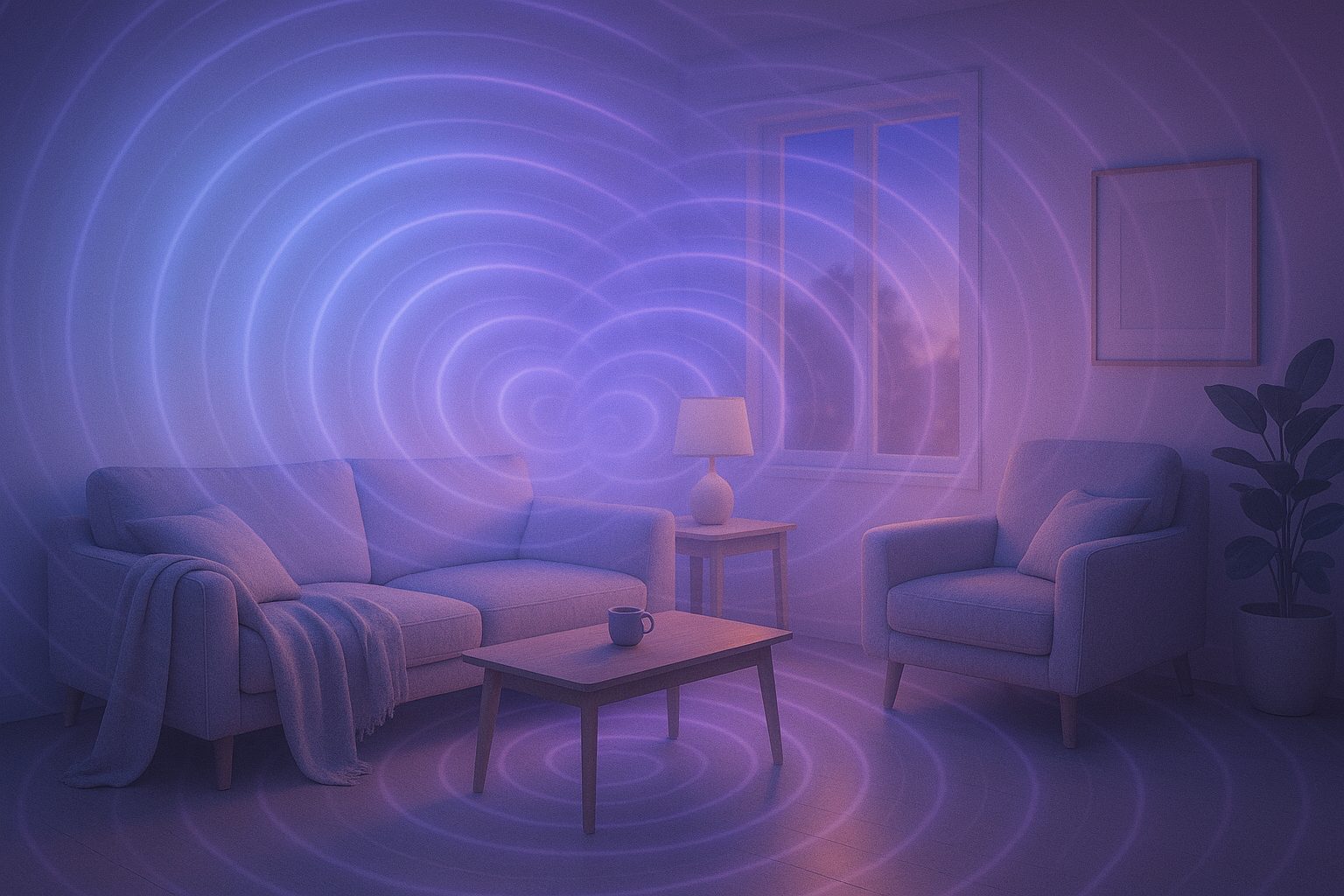 A calm, light-filled living room where the sensing is invisible
